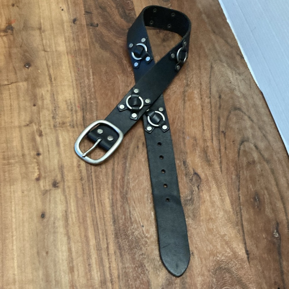 VINTAGE LUCKY BRAND 1990’S Black Genius Leather Belt with Silver Buckle F-M - Picture 3 of 11